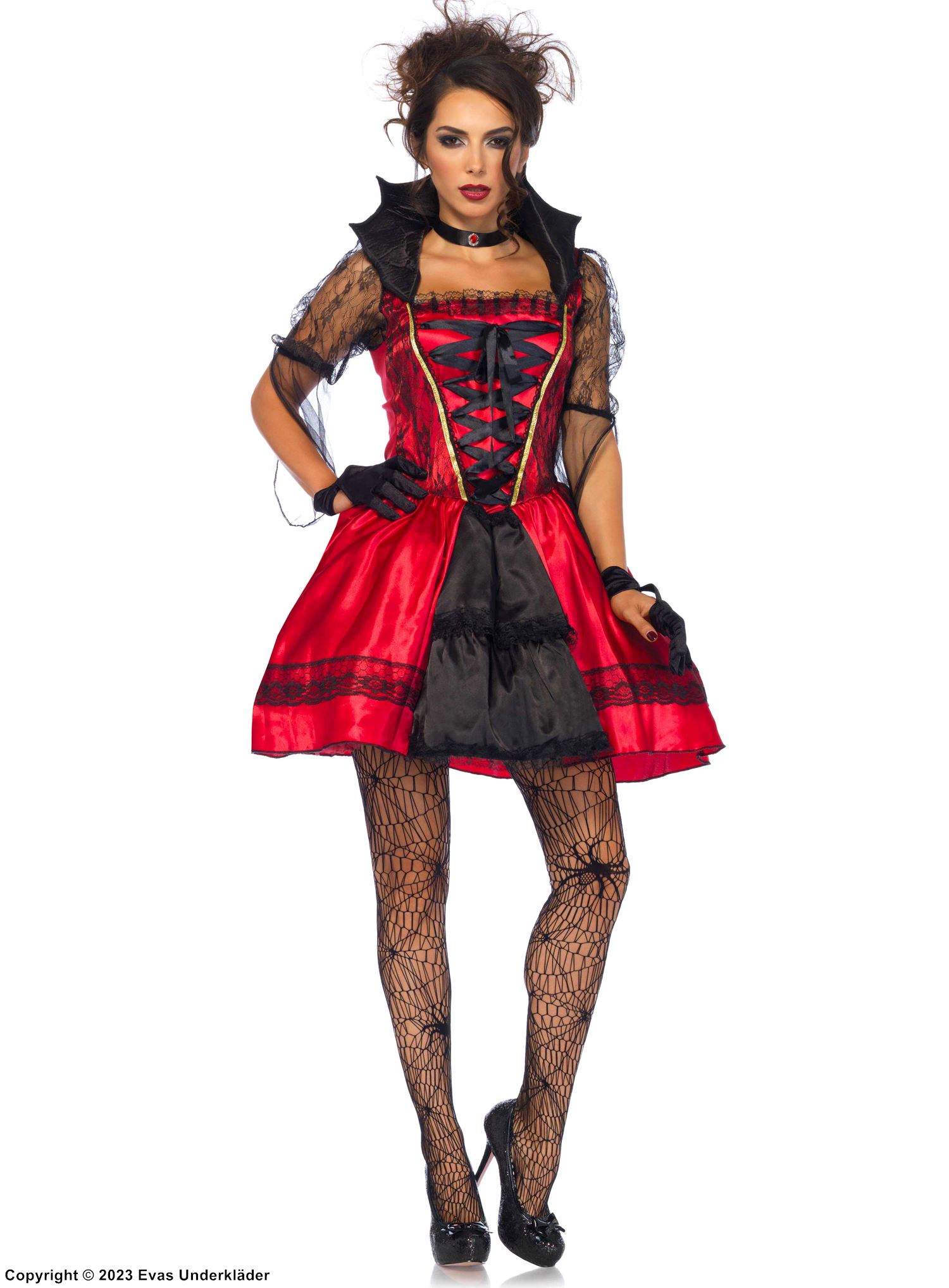 Female vampire, costume dress, lace inlays, crossing straps